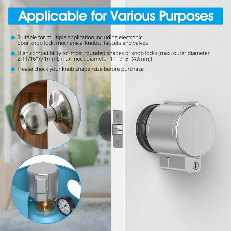AST Door Knob Lockout Device with 3 Keys, Childproof Door Knob Covers, Lock Out to Smart Doorknob. Safety Cover for Faucet, Valve, Spigot. Prevent Access to Keyhole, Matte Silver with Brass Keys - Image 5